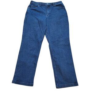 DULUTH TRADING SZ 14 Women's Straight Bootcut 5-Pocket Med/Dark Wash Blue Jeans